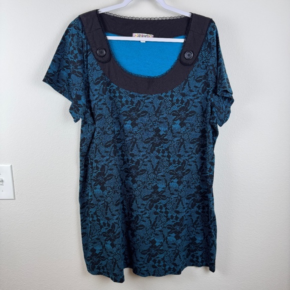 JOE BROWNS Deep Turquoise Blue & Faux Lace Pattern Tunic / Size 24 - Picture 1 of 11